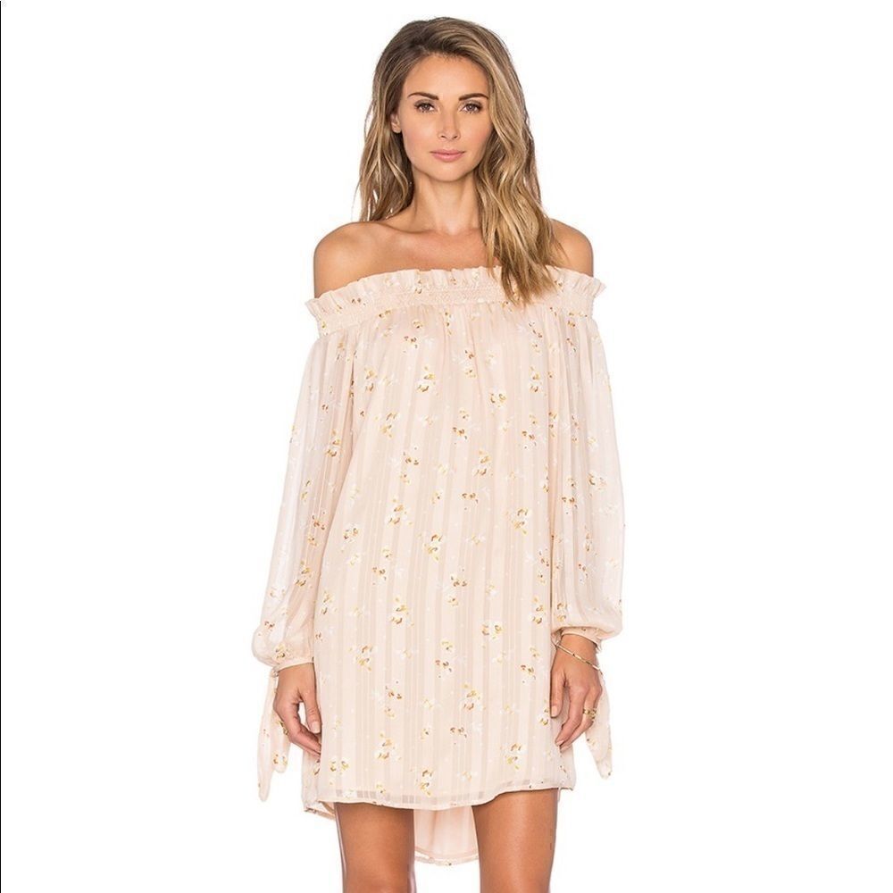 WAYF Off Shoulder Dress in Pink Bouquet Print